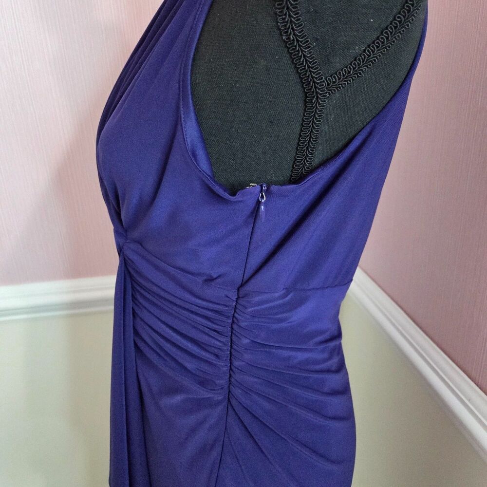 Evan Picone Purple Halter Dress 12P Petite Ruched Knee Length Cocktail Party - Picture 3 of 6